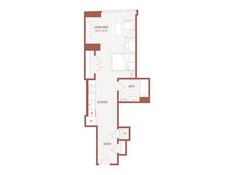 Floor plan for studio, 1 bath, 615 sqft